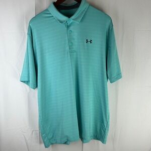 Under Armour Playoff Polo Mens XL Teal Striped HeatGear‎ Short Sleeve Shirt